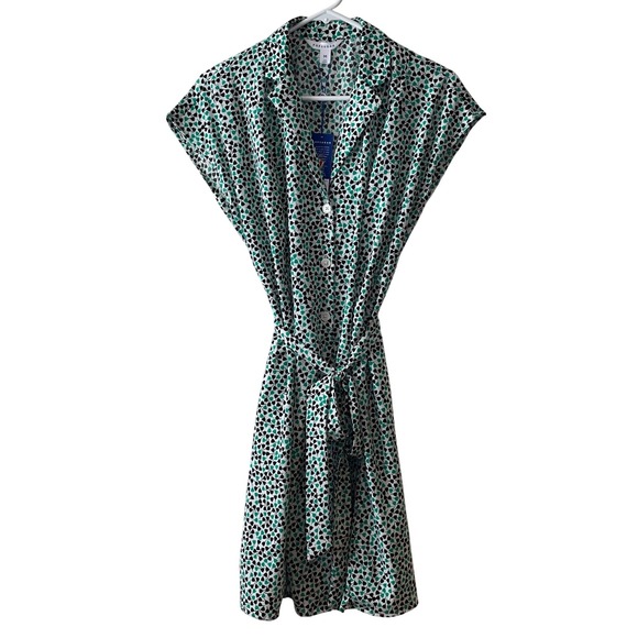 POPSUGAR Dresses & Skirts - PopSugar Green Black Tulip Floral Shirt Dress Button Front Belted Pockets‎ M NEW